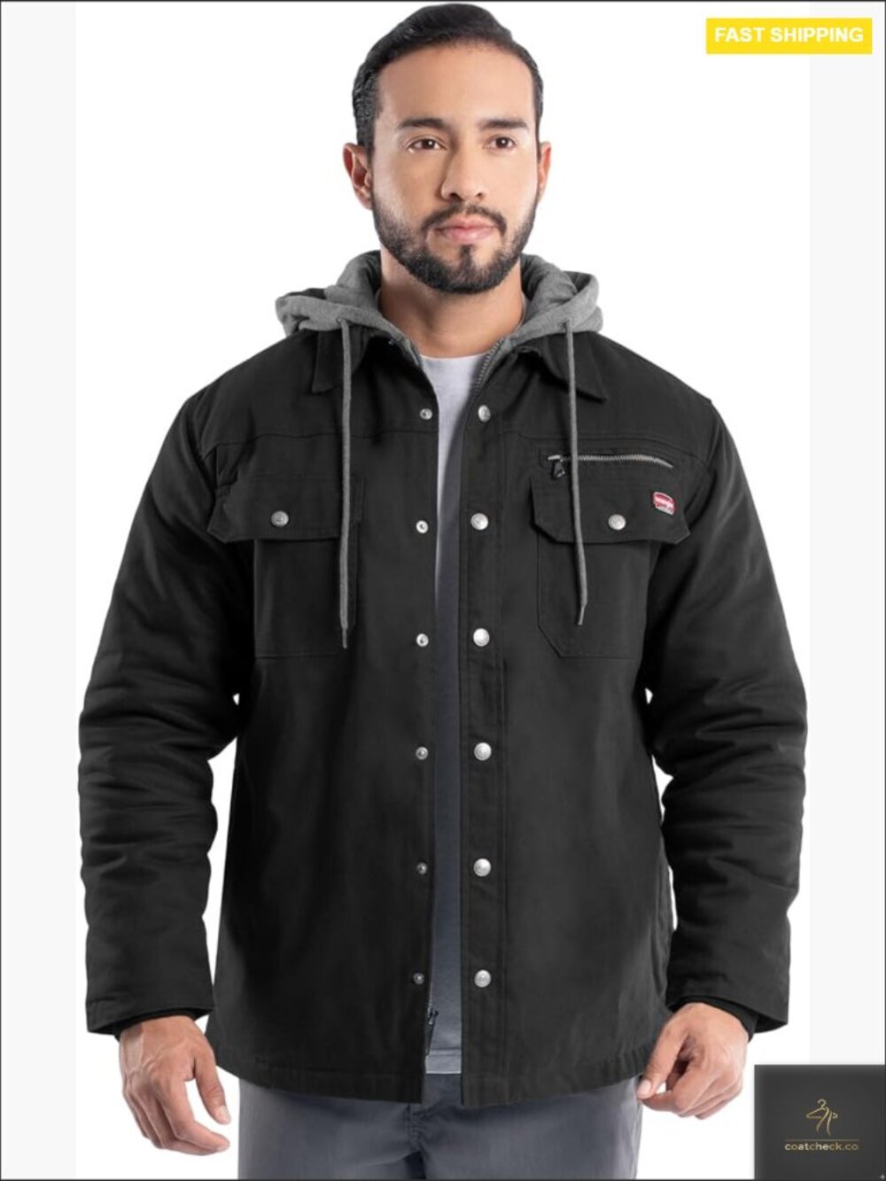 Hooded Quilted Shirt Jacket Insulated Durable Work Warm Storm Cuffs Pockets